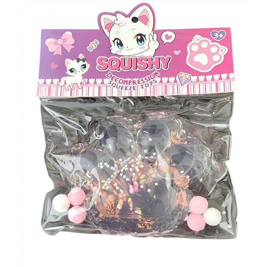 Squeeze Pinch Family Jucarie Antistres Squishy, Labuta de Pisica Pufoasa, Revenire Lenta, Silicon Moale, 12.5x10.5 cm, 220g, Roz Transparent