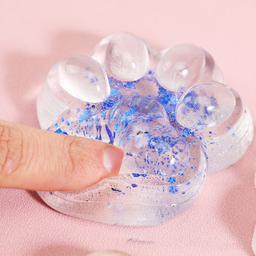Squeeze Pinch Family Jucarie Antistres Squishy, Labuta de Pisica Pufoasa, Revenire Lenta, Silicon Moale, 12.5x10.5 cm, 220g, Roz Transparent