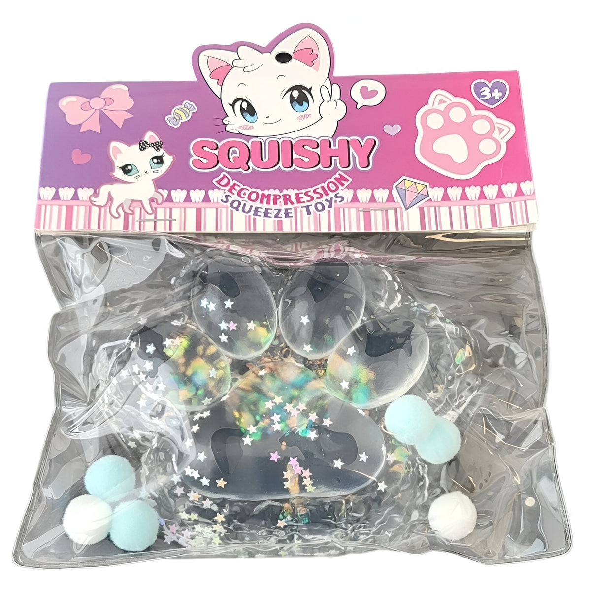 Squeeze Pinch Family Jucarie Antistres Squishy Labuta de Pisica, Jucarie Tactila cu Revenire Lenta, Material Texturat Moale, 12.5x10.5 cm, 220g, Albastru Transparent