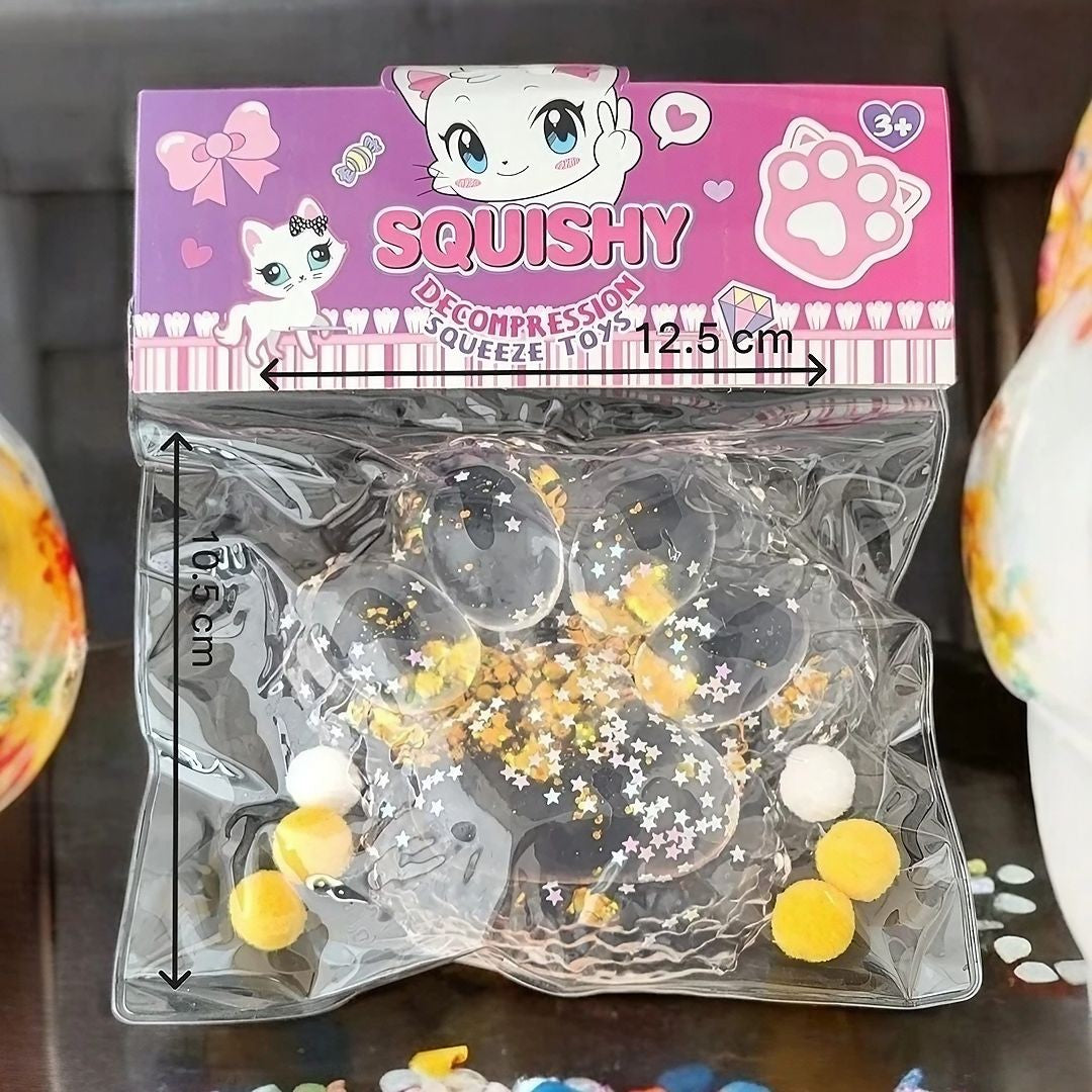 Jucarie Antistres Squishy Squeeze Pinch Family, Model Labuta de Pisica Pufoasa, Revenire Lenta pentru Relaxare, Material Silicon Moale, 12.5x10.5 cm, 220g, Galben Transparent