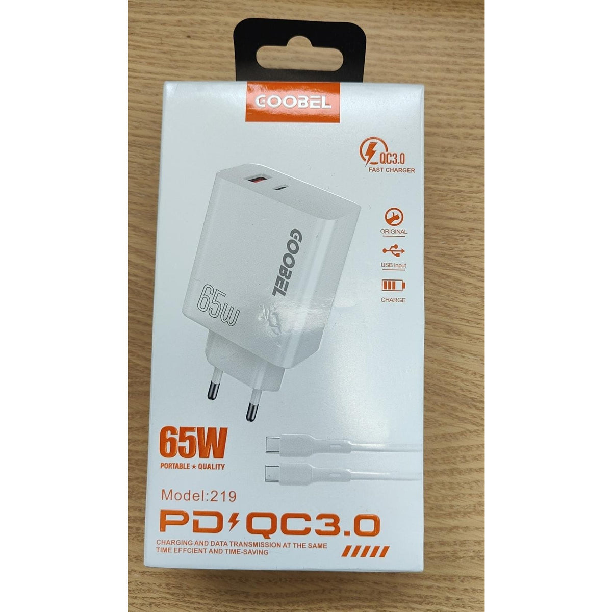 Incarcator Retea Super Fast Charge, Adaptor Universal 65W, Port USB-C si USB 3.0, Cablu USB-C Inclus, Alb