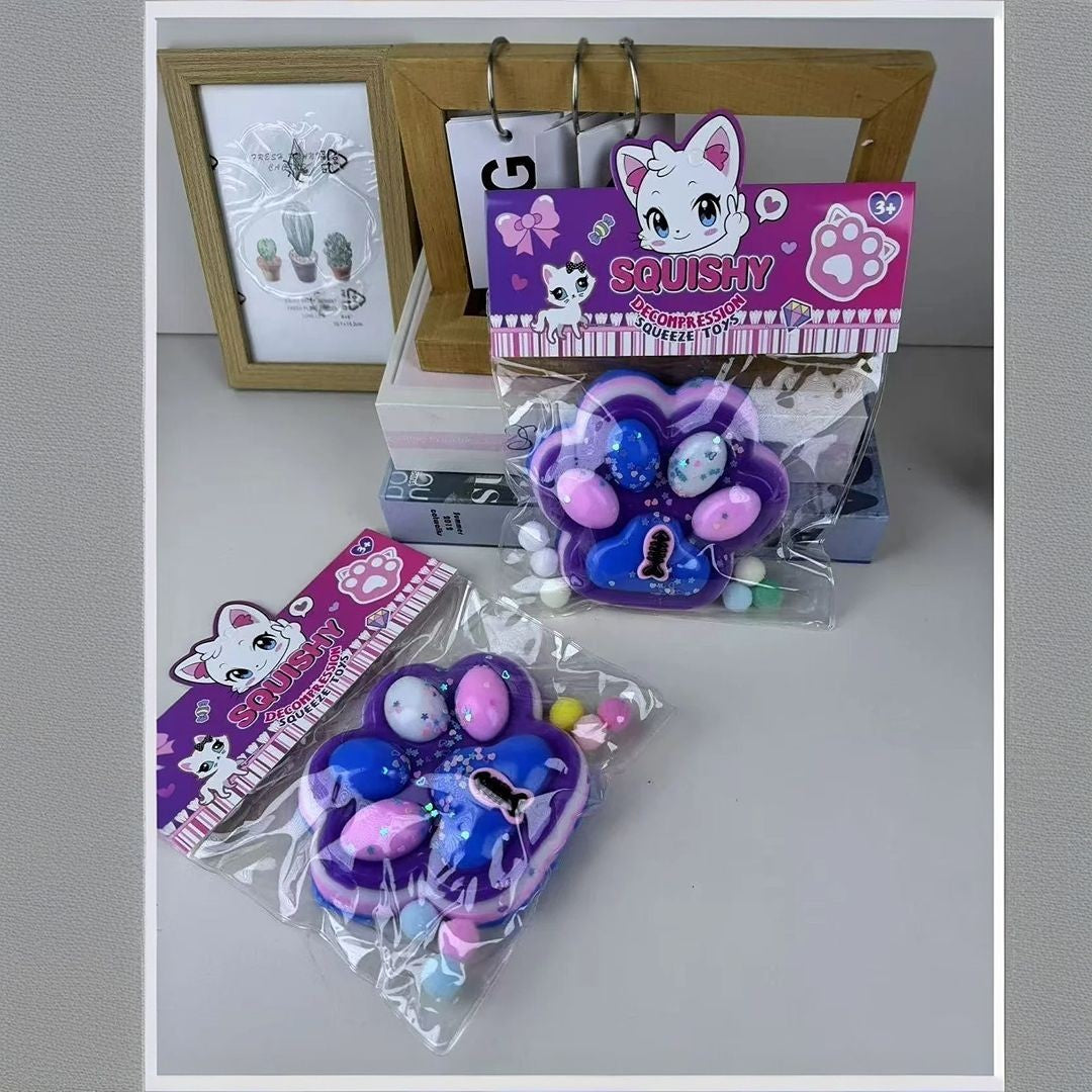 Jucarie Antistres Squishy Squeeze Pinch Family, Model Labuta de Pisica Pufoasa, Revenire Lenta, Silicon Moale, 12.5x10.5 cm, 220g, Mov