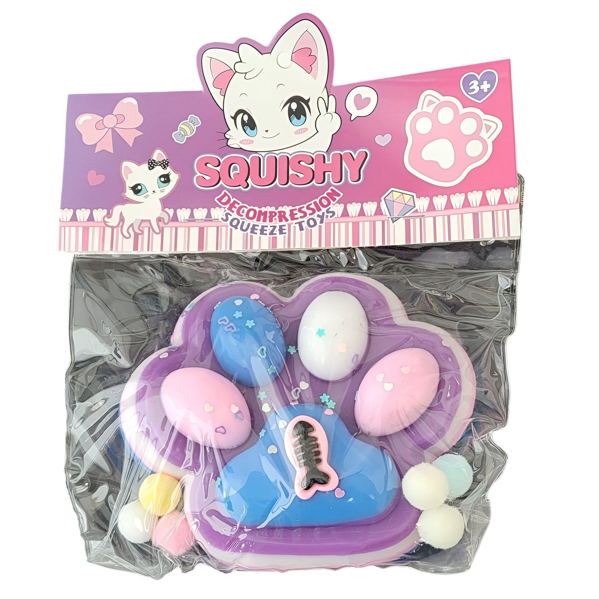 Jucarie Antistres Squishy Squeeze Pinch Family, Model Labuta de Pisica Pufoasa, Revenire Lenta, Silicon Moale, 12.5x10.5 cm, 220g, Mov