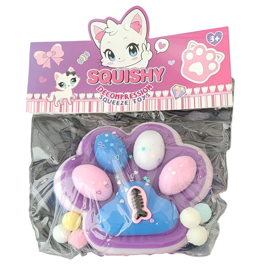 Jucarie Antistres Squishy Squeeze Pinch Family, Model Labuta de Pisica Pufoasa, Revenire Lenta, Silicon Moale, 12.5x10.5 cm, 220g, Mov