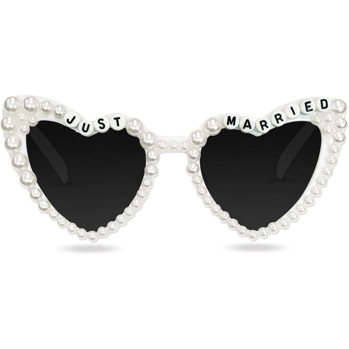 Ochelari Decorativi Nunta Just Married, Rama cu Perle pentru Mireasa si Petrecerea Burlacitelor, Material PC, 15.3 x 5.7 x 14.5 cm, Alb