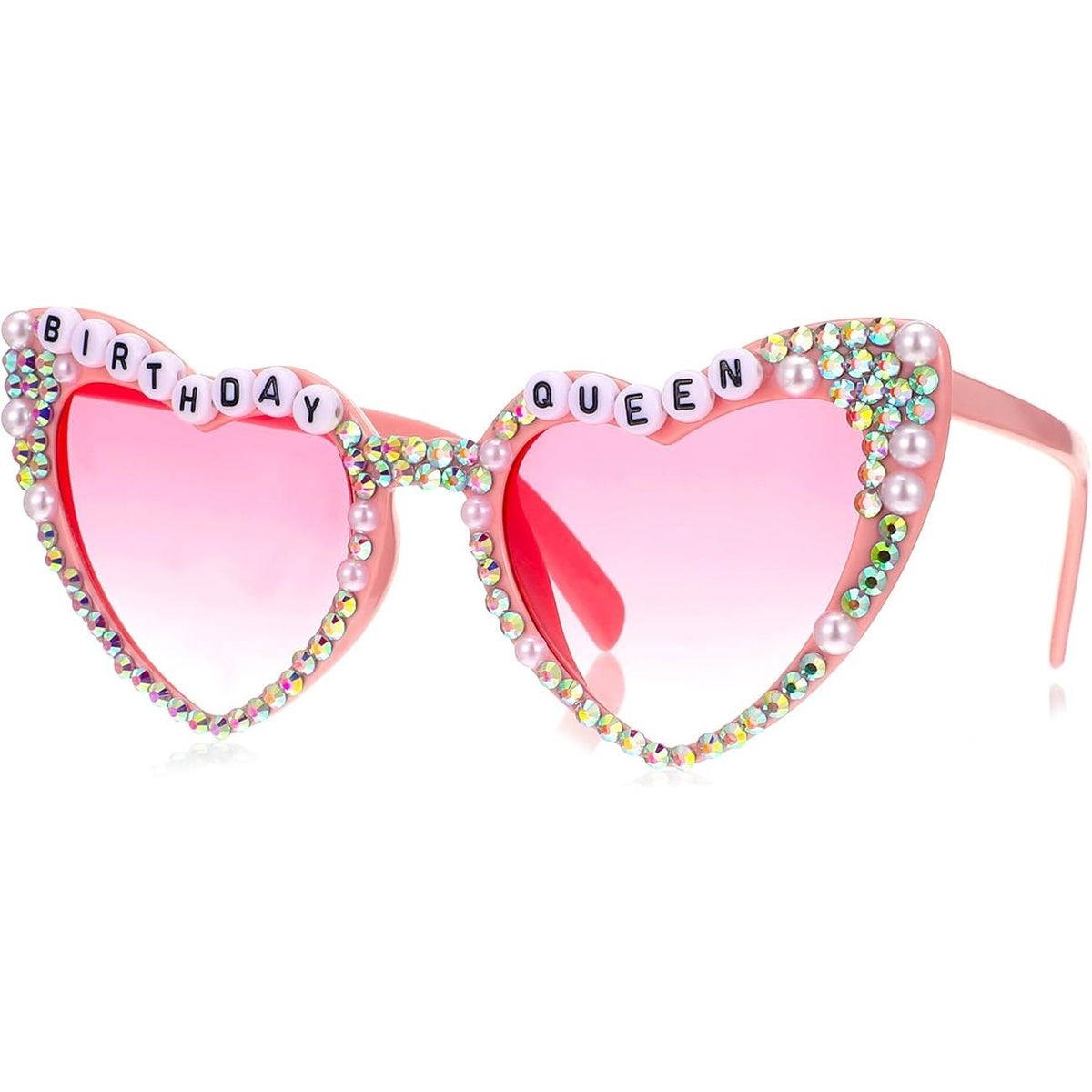 Ochelari Decorativi Birthday Queen, Accesorii Petrecere Burlacite si Aniversari, Rama cu Perle si Diamante, Policarbonat, 15.3 x 5.7 x 14.5 cm, Roz