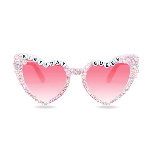 Ochelari Decorativi Petrecere, Model Birthday Queen cu Perle si Pietre, Accesorii Foto Nunta si Burlacite, Policarbonat, 15.3 x 5.7 x 14.5 cm, Roz
