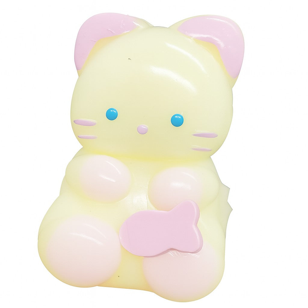 Jucarie Antistres Squishy Squeeze Pinch Family, Model Pisicuta cu Pestisor, Material Moale cu Revenire Lenta, Galben, 9 x 5.5 cm