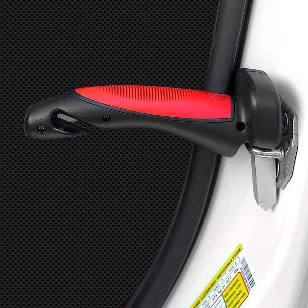 Maner Auto 4 in 1, Kit de Siguranta cu Maner de Sprijin, Ciocan Geam, Cutter Centura si Lanterna LED, ABS si Aluminiu, 18 x 7 cm, Rosu/Negru
