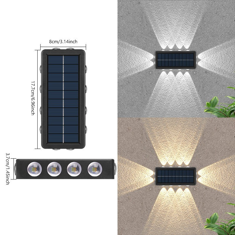 Lampa Solara de Perete, 12 LED-uri Frontale si Laterale, Lumina Alba si Calda, Exterior Rezistenta la Intemperii, ABS si PC, 8 x 17.7 x 3.7 cm, Negru
