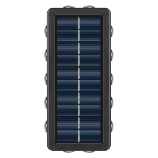 Lampa Solara de Perete, 12 LED-uri Frontale si Laterale, Lumina Alba si Calda, Exterior Rezistenta la Intemperii, ABS si PC, 8 x 17.7 x 3.7 cm, Negru