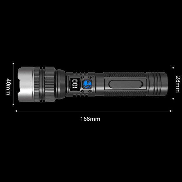 Lanterna Profesionala LED cu Zoom Telescopic, Functie Power Bank si Incarcare USB-C, 3 Moduri Iluminare, Aluminiu si ABS, 1800 mAh, 17 x 4 x 3 cm, Negru