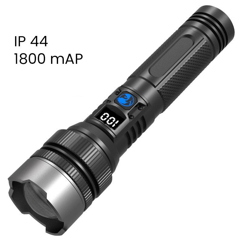 Lanterna Profesionala LED cu Zoom Telescopic, Functie Power Bank si Incarcare USB-C, 3 Moduri Iluminare, Aluminiu si ABS, 1800 mAh, 17 x 4 x 3 cm, Negru