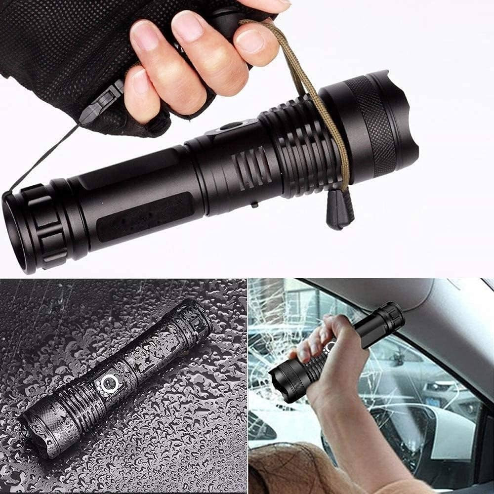 Lanternă LED P50 Profesională cu Zoom Telescopic, Afișaj Digital al Bateriei, Bază Magnetică, Reîncărcabilă USB, Model 117, Negru