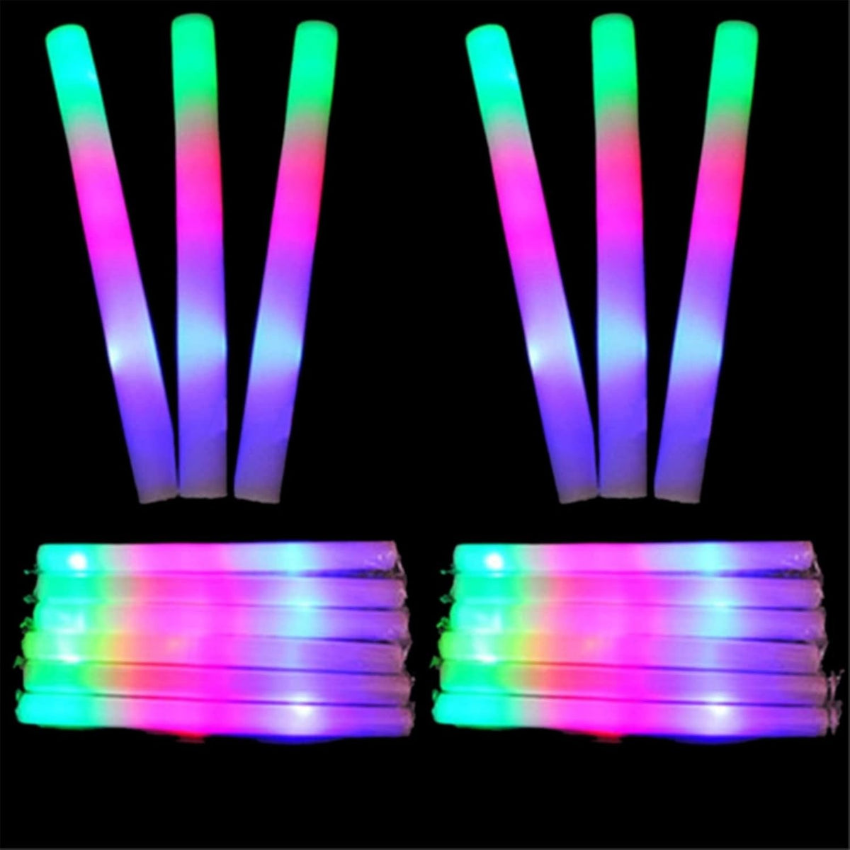 Bagheta Luminoasa cu LED, Stick Fluorescent din Burete Moale, Lumini Multicolore RGB cu 3 Moduri de Iluminare, Baterii Incluse, 48 x 4 cm, Alb
