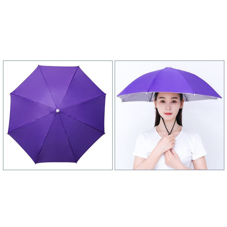 Umbrela de Cap pentru Pescuit si Drumetii, Protectie UV si Ploaie, Cadru Otel cu 8 Spite, Fixare Snur Reglabil, Diametru 69 cm, Mov