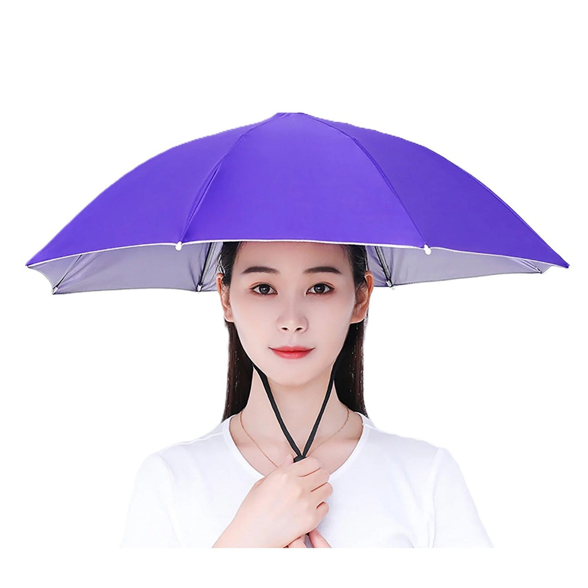 Umbrela de Cap pentru Pescuit si Drumetii, Protectie UV si Ploaie, Cadru Otel cu 8 Spite, Fixare Snur Reglabil, Diametru 69 cm, Mov