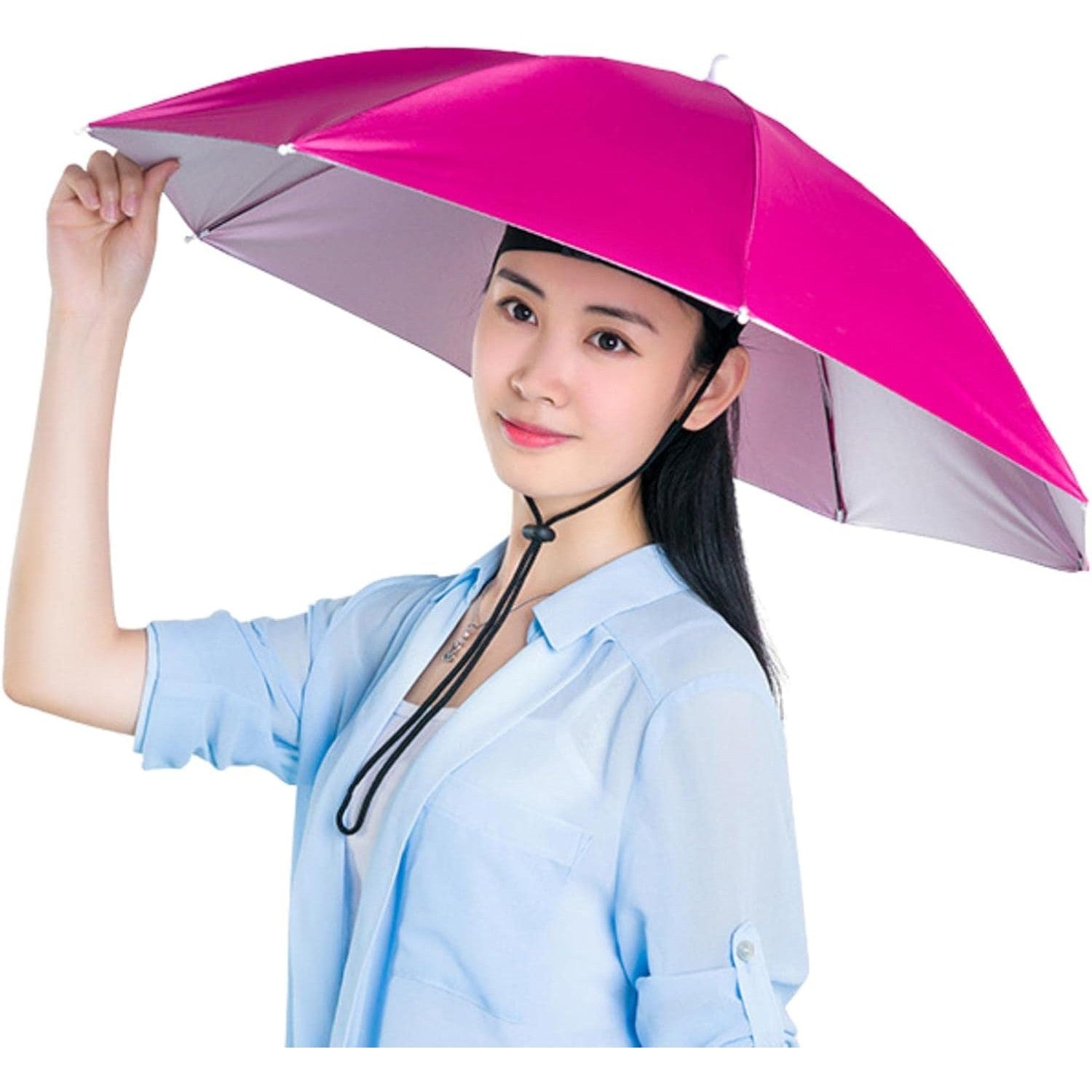 Umbrela de Cap pentru Pescuit si Activitati Outdoor, Protectie UV si Ploaie, Cadru Otel cu 8 Spite, Fixare Snur Reglabil, Diametru 69 cm, Roz
