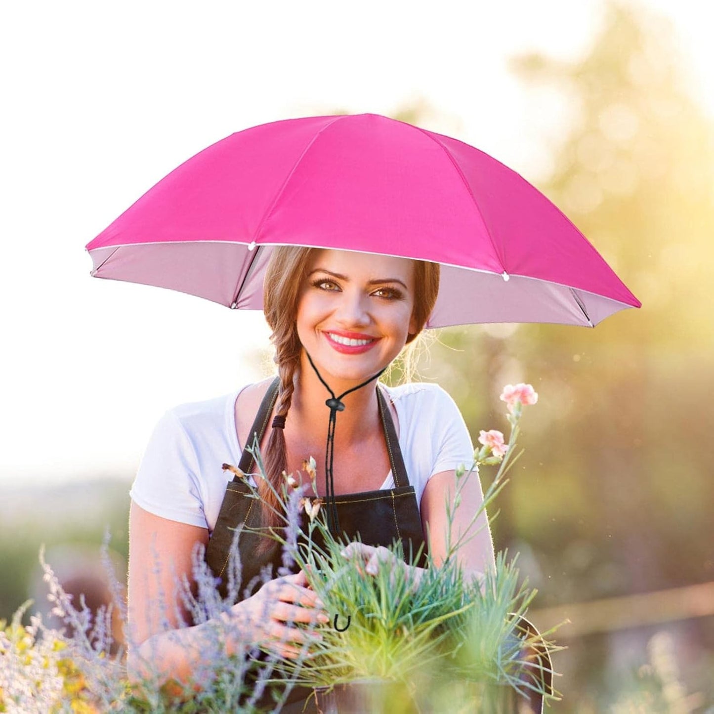 Umbrela de Cap pentru Pescuit si Activitati Outdoor, Protectie UV si Ploaie, Cadru Otel cu 8 Spite, Fixare Snur Reglabil, Diametru 69 cm, Roz