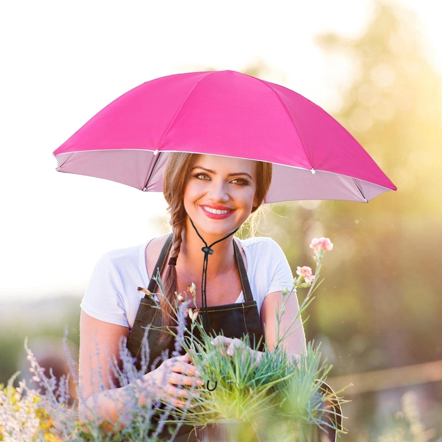 Umbrela de Cap pentru Pescuit si Activitati Outdoor, Protectie UV si Ploaie, Cadru Otel cu 8 Spite, Fixare Snur Reglabil, Diametru 69 cm, Roz