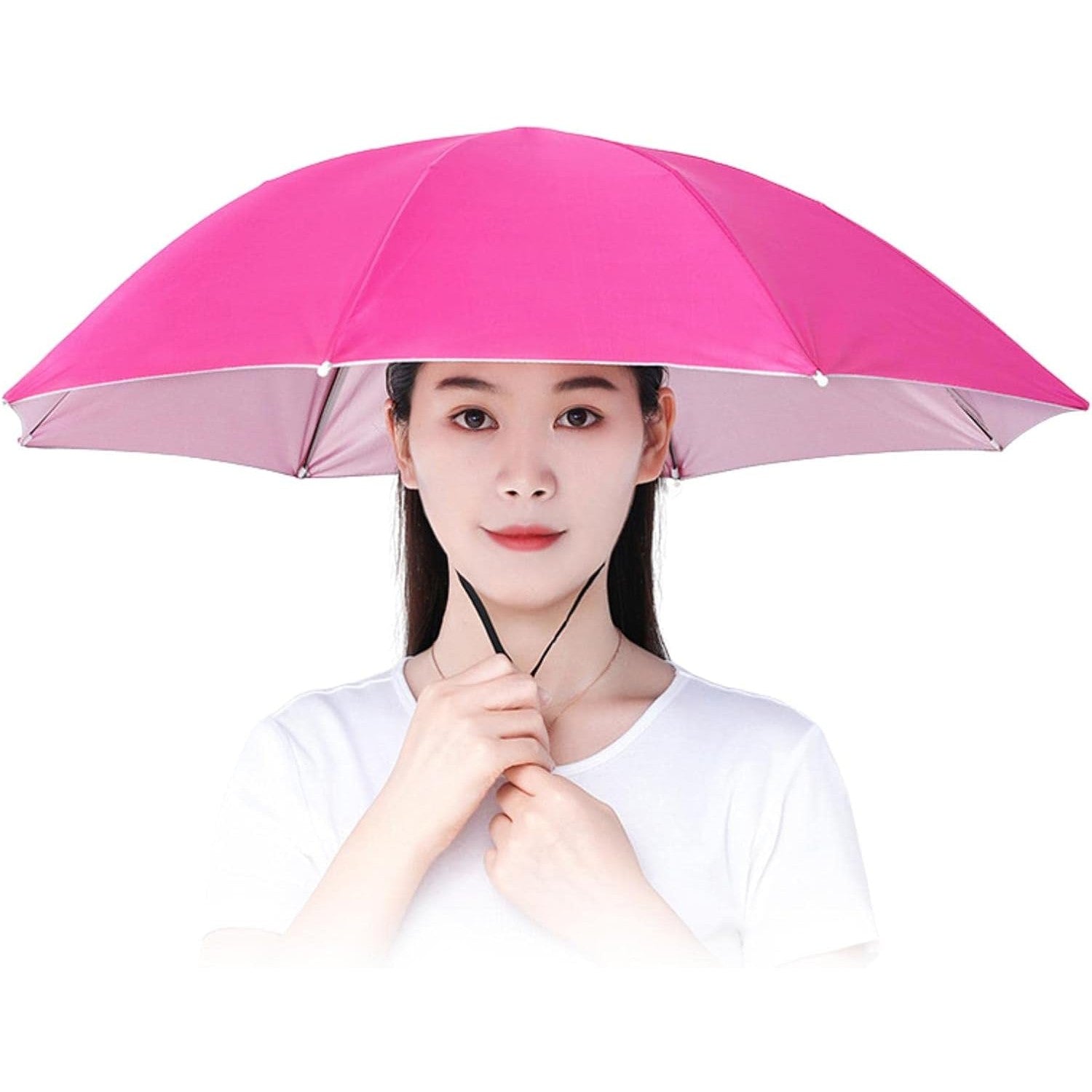Umbrela de Cap pentru Pescuit si Activitati Outdoor, Protectie UV si Ploaie, Cadru Otel cu 8 Spite, Fixare Snur Reglabil, Diametru 69 cm, Roz