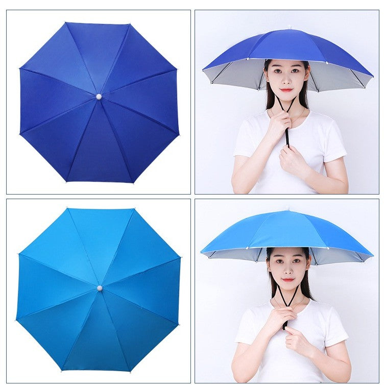 Umbrela de Cap pentru Pescuit si Activitati Outdoor, Protectie UV si Ploaie, Banda Elastica Reglabila, Cadru Otel, Tesatura Vinil, Diametru 69 cm, Albastru