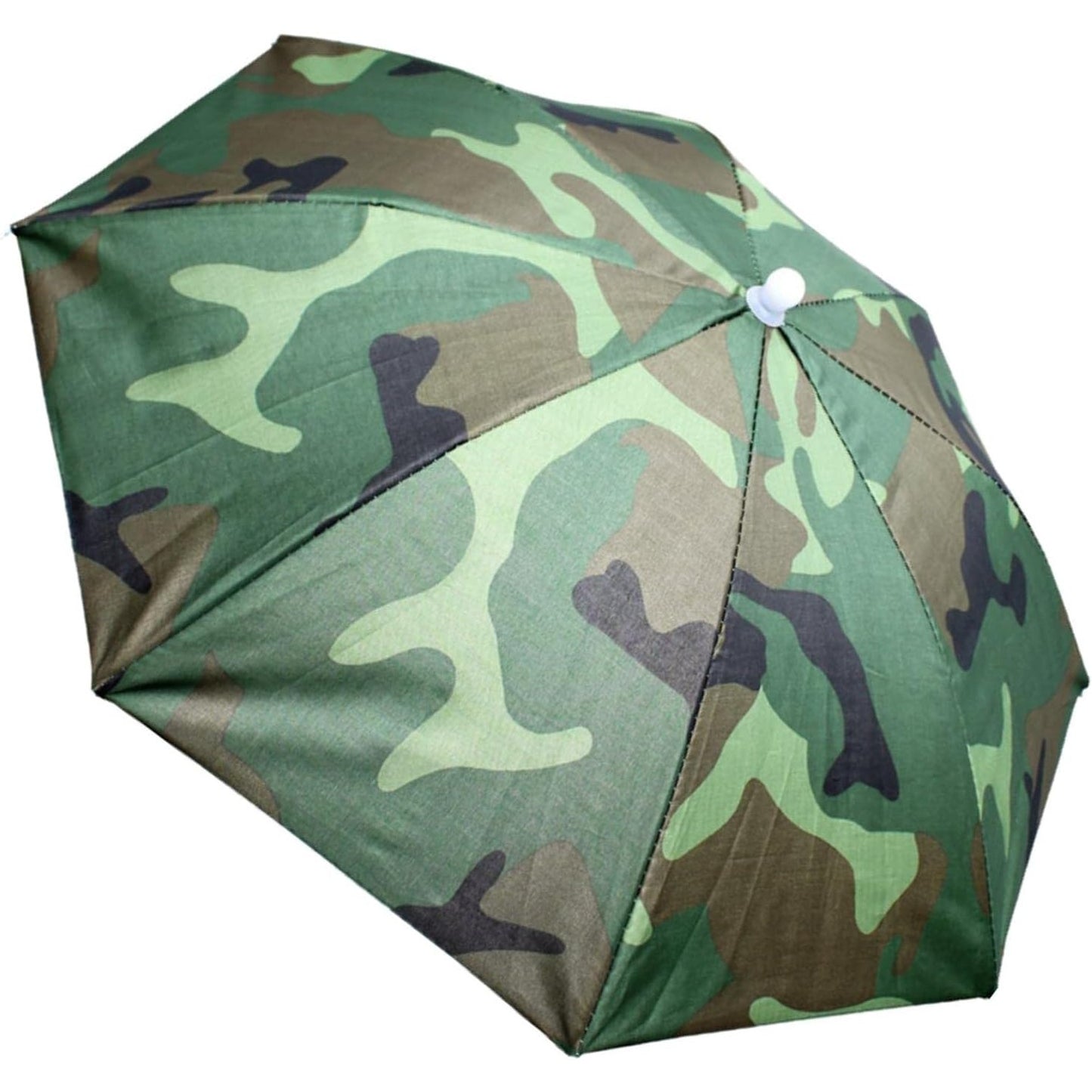 Umbrela de Cap pentru Pescuit si Drumetii, Protectie UV si Ploaie, Cadru Otel cu 8 Spite, Material Vinil, Snur Reglabil, Diametru 69 cm, Camuflaj