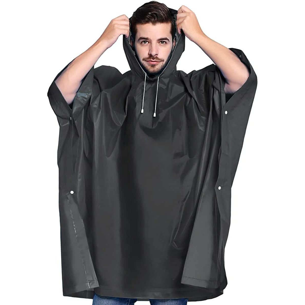 Pelerina de Ploaie Tip Poncho pentru Adulti, Unisex, Impermeabila cu Gluga si Capse Laterale, Material EVA Premium, 160 g, Negru