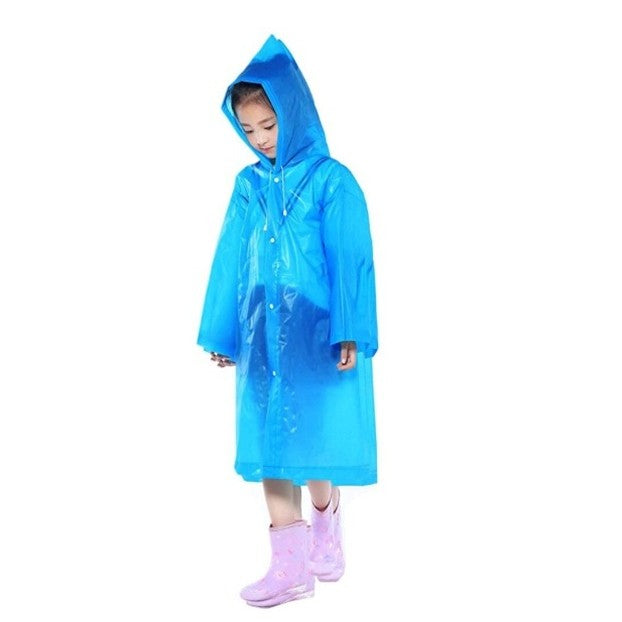 Pelerina de Ploaie pentru Copii, Impermeabila cu Gluga si Mansete Elastice, Material EVA, Unisex, 100-145 cm, Albastru