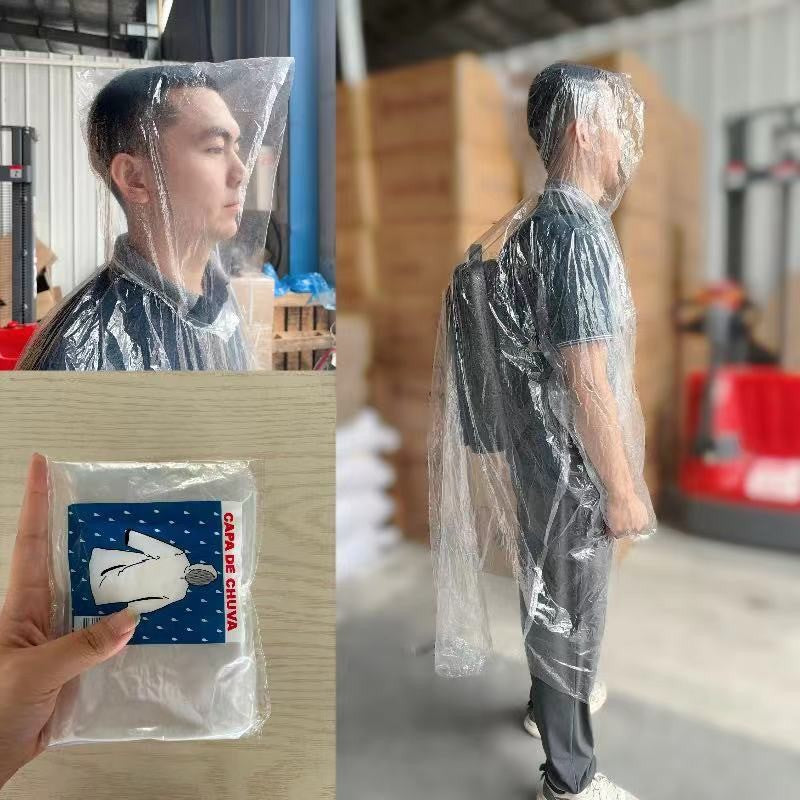 Pelerină de Ploaie pentru Adulți, Tip Poncho Impermeabil cu Glugă și Șnur, Material Plastic de Unică Folosință, 150 x 90 cm, 30 g, Transparent