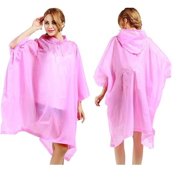 Pelerina de Ploaie Tip Poncho pentru Adulti, Impermeabila si Rezistenta la Vant, Gluga cu Snur si Capse Laterale, Material EVA, Marime Universala, 160 g, Roz