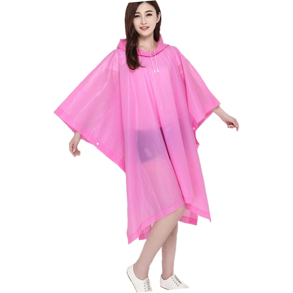 Pelerina de Ploaie Tip Poncho pentru Adulti, Impermeabila si Rezistenta la Vant, Gluga cu Snur si Capse Laterale, Material EVA, Marime Universala, 160 g, Roz