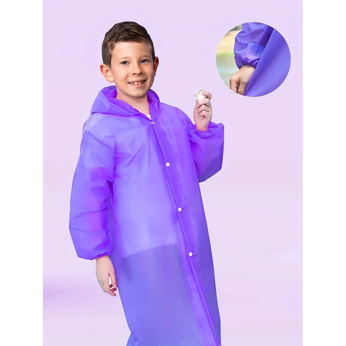 Pelerina de Ploaie pentru Copii, Impermeabila, Unisex, cu Gluga si Inchidere cu Capse, Material EVA, Inaltime 100-145 cm, Mov