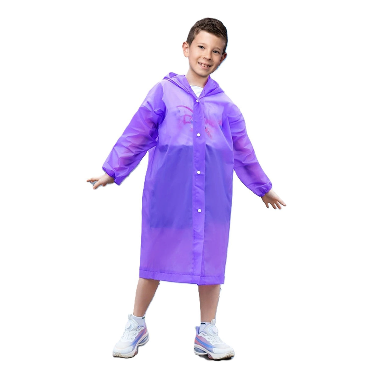 Pelerina de Ploaie pentru Copii, Impermeabila, Unisex, cu Gluga si Inchidere cu Capse, Material EVA, Inaltime 100-145 cm, Mov