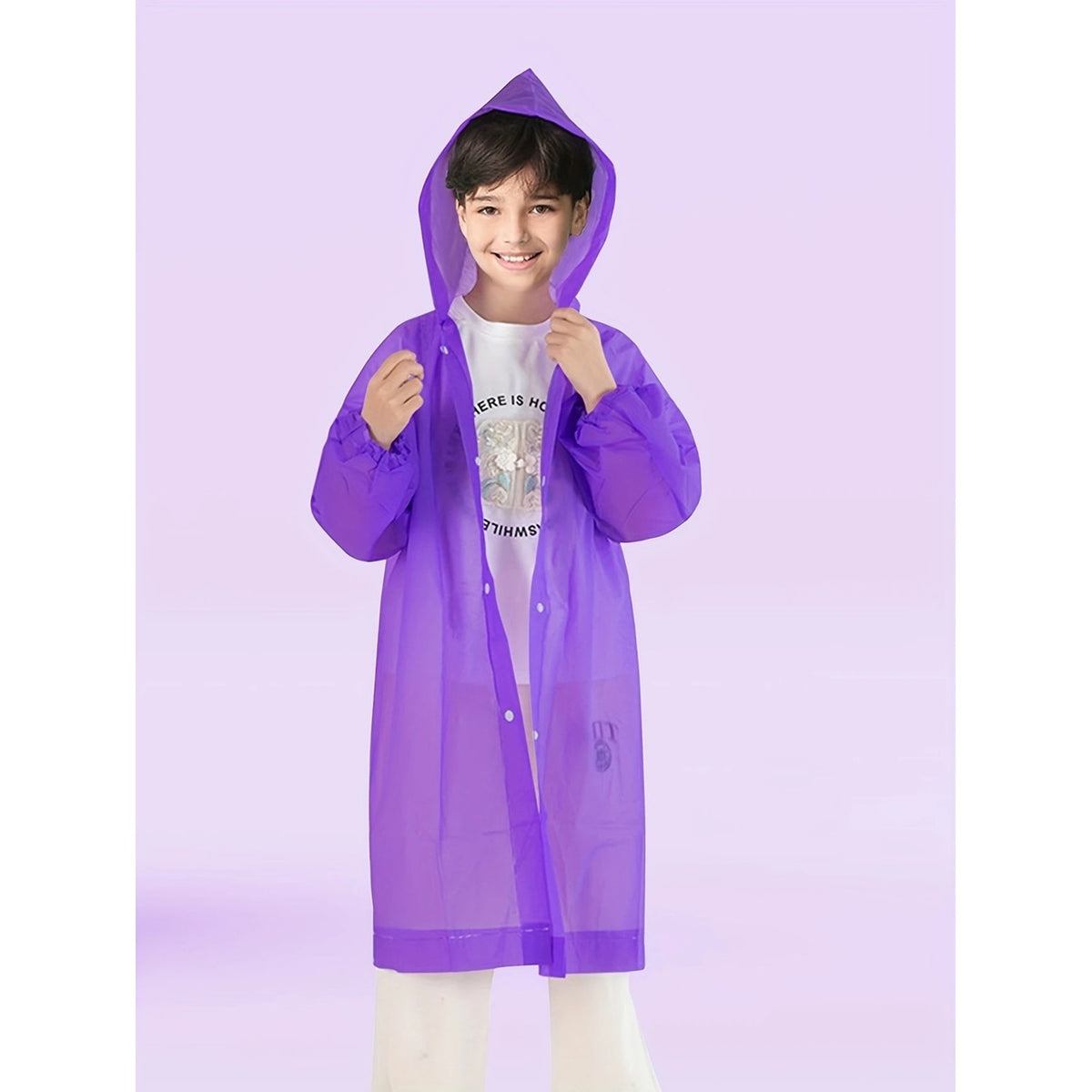 Pelerina de Ploaie pentru Copii, Impermeabila, Unisex, cu Gluga si Inchidere cu Capse, Material EVA, Inaltime 100-145 cm, Mov