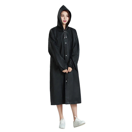 Pelerina de Ploaie pentru Adulti, Unisex, Impermeabila si Rezistenta la Vant, Material EVA, Inchidere cu Capse si Gluga, Negru, 150-180 cm, 140 g