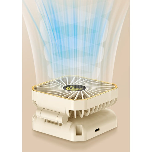 Ventilator Portabil 3-In-1, Pentru Gat Si Birou Cu Suport Telefon, Pliabil 180 Grade, Incarcare USB, 3 Trepte De Viteza, Material ABS, 14 x 7 cm, Alb
