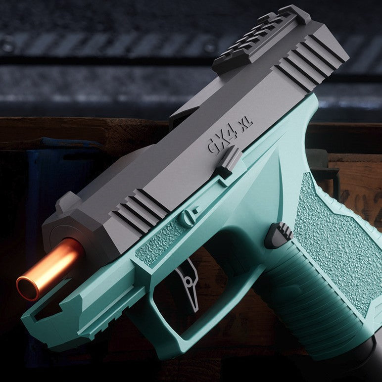 Pistol de Jucarie GX4 XL, Blaster cu Mecanism de Ejectie Cartuse si Blowback, 20 Gloante din Spuma Moale si 6 Tuburi, 15 x 13 x 3.5 cm, Negru/Verde