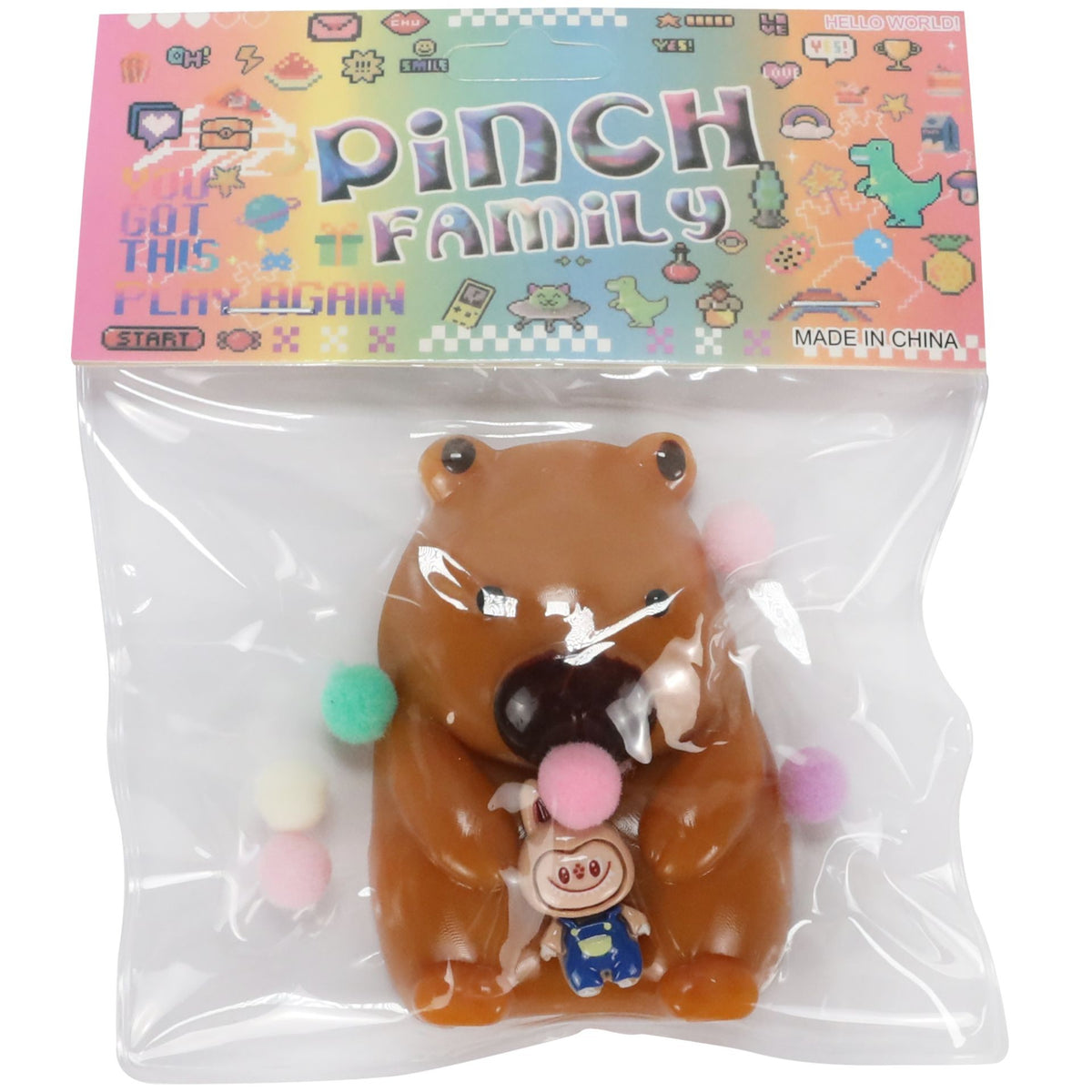 Jucarie Antistres Squishy, Model Urs cu Revenire Lenta, Squeeze Pinch Family, Material TPR Flexibil, 4.5 x 7.2 cm, Maro