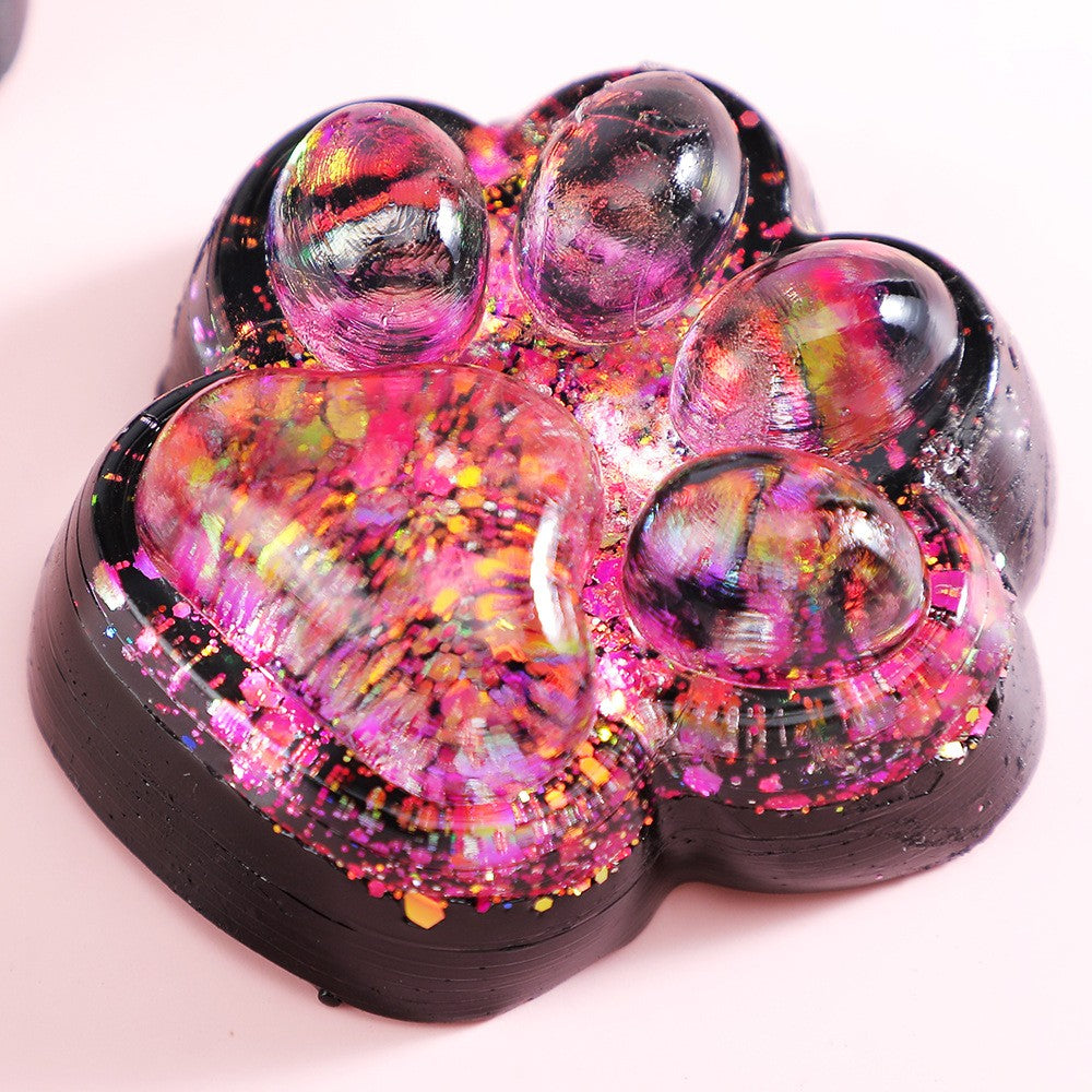 Jucarie Antistres Squishy Labuta de Pisica cu Sclipici, Revenire Lenta, Material Elastic si Moale, 6.5x6 cm, 60g, Roz-Negru