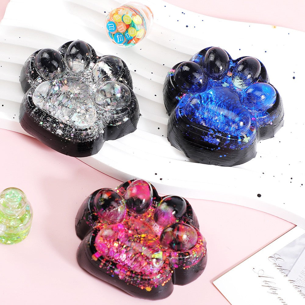 Jucarie Antistres Squishy Labuta de Pisica, Model Squeeze Pinch Family cu Sclipici si Revenire Lenta, Material Elastic Moale, 6.5x6 cm, 60g, Alb-Negru