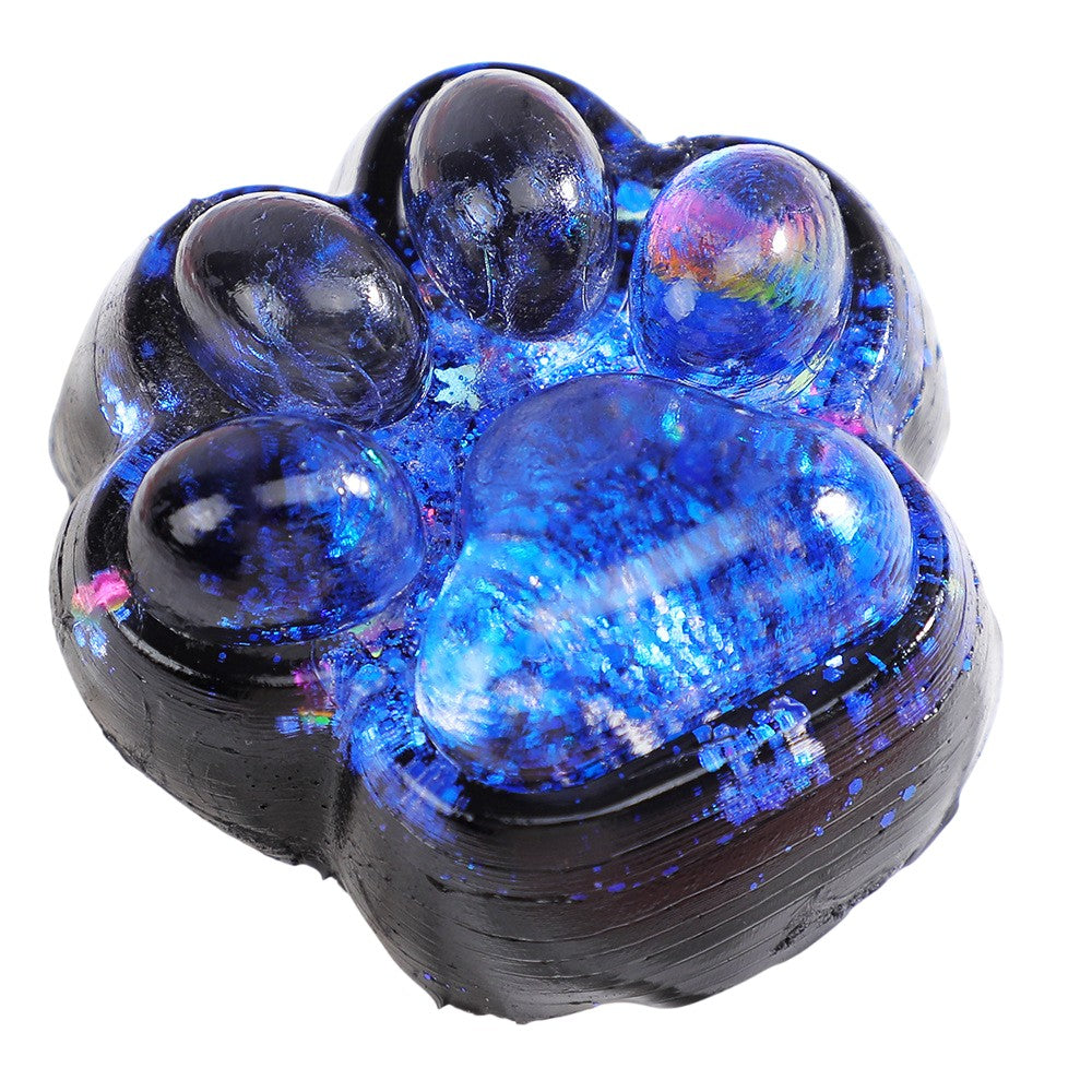 Jucarie Antistres Squishy Squeeze Pinch Family, Labuta de Pisica cu Sclipici, Revenire Lenta, Material Elastic, 6.5x6 cm, 60g, Albastru-Negru