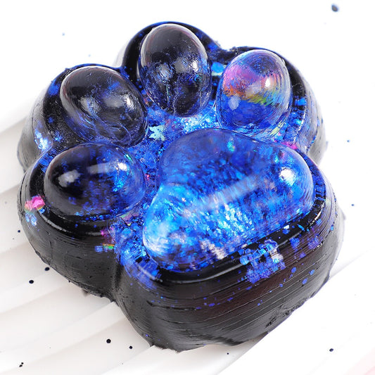 Jucarie Antistres Squishy Squeeze Pinch Family, Labuta de Pisica cu Sclipici, Revenire Lenta, Material Elastic, 6.5x6 cm, 60g, Albastru-Negru