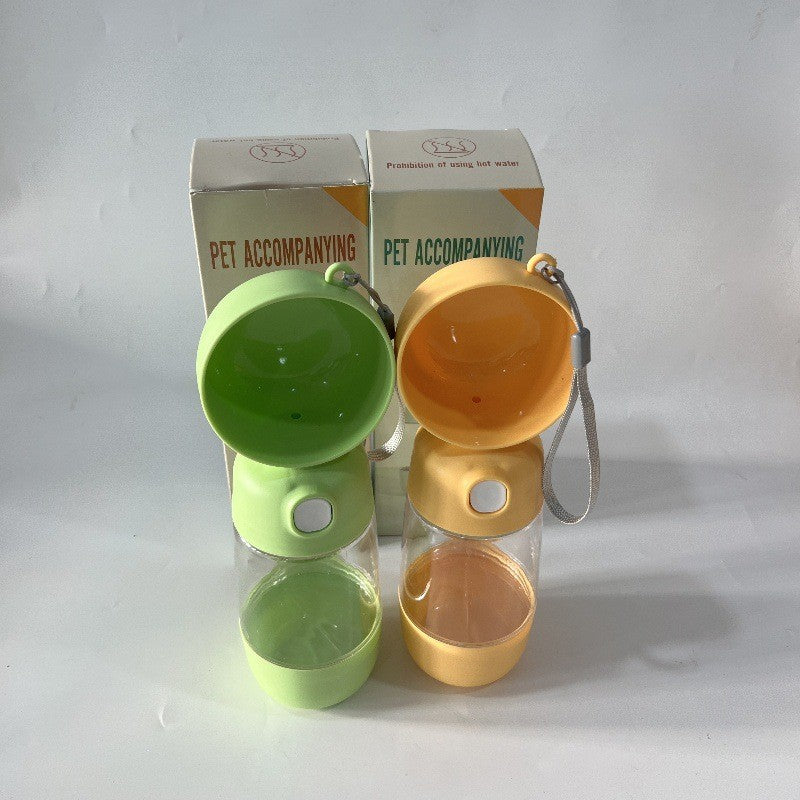 Sticla Portabila 2 in 1 pentru Apa si Hrana Caini si Pisici, Dispenser cu Buton si Garnitura Anti-Scurgere, ABS, 400 ml si 182 ml, Verde