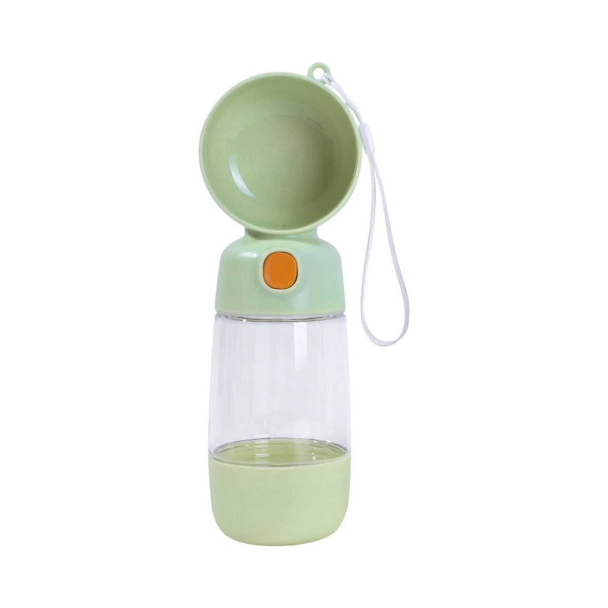 Sticla Portabila 2 in 1 pentru Apa si Hrana Caini si Pisici, Dispenser cu Buton si Garnitura Anti-Scurgere, ABS, 400 ml si 182 ml, Verde