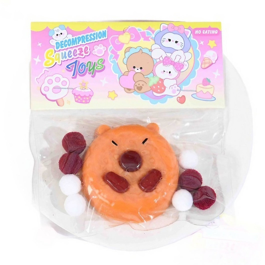Jucarie Antistres Squishy cu Revenire Lenta, Squeeze Pinch Family, Model Capybara in Forma de Biscuite Rotund, Spuma Poliuretanica, 7x6.5 cm, 55g, Maro