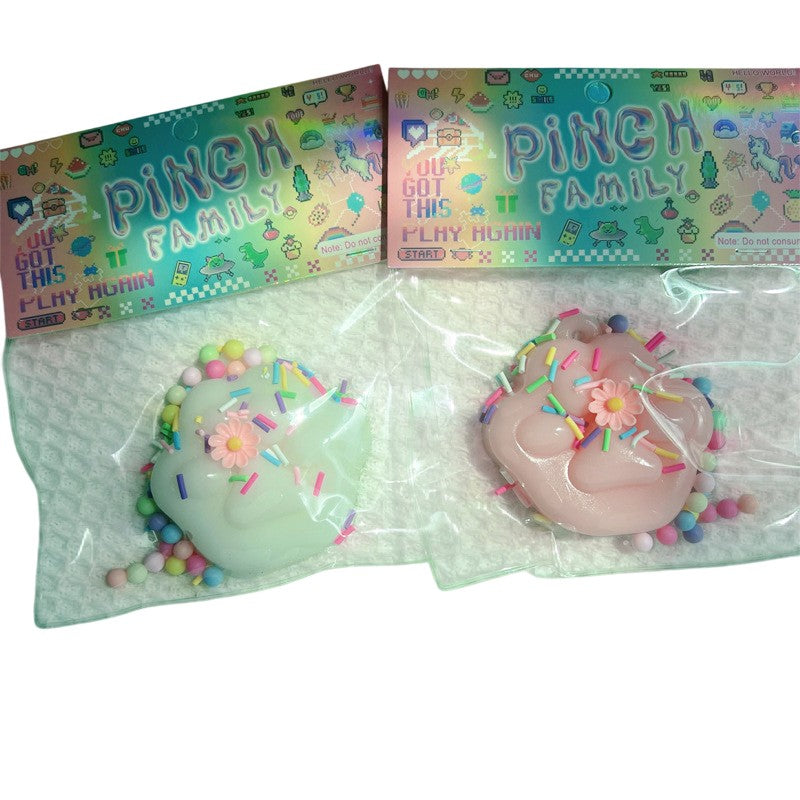 Set 12 Jucarii Antistres Squishy, Model Labuta de Pisica, Textura Moale cu Revenire Lenta, Squeeze Pinch Family, Silicon, 6x6 cm, Alb/Roz