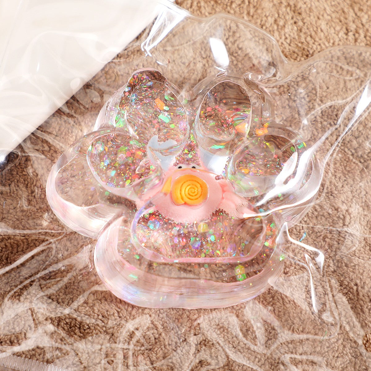 Jucarie Antistres Squishy cu Revenire Lenta, Model Labuta de Pisica Cat Paw, Silicon TPR Moale, Transparent cu Inseritii Ocean, 6.5 x 7 cm, 62 g