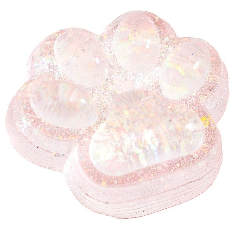 Jucarie Antistres Squishy cu Revenire Lenta, Model Labuta de Pisica Cat Paw, Silicon TPR Moale, Transparent cu Inseritii Ocean, 6.5 x 7 cm, 62 g