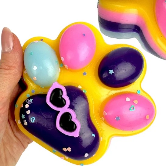 Jucarie Antistres Squishy Model Labuta de Pisica, Textura Moale cu Revenire Lenta, Material Elastic Lavabil, Format Big 12.5 x 10.5 cm, 220 g, Roz Galben Mov